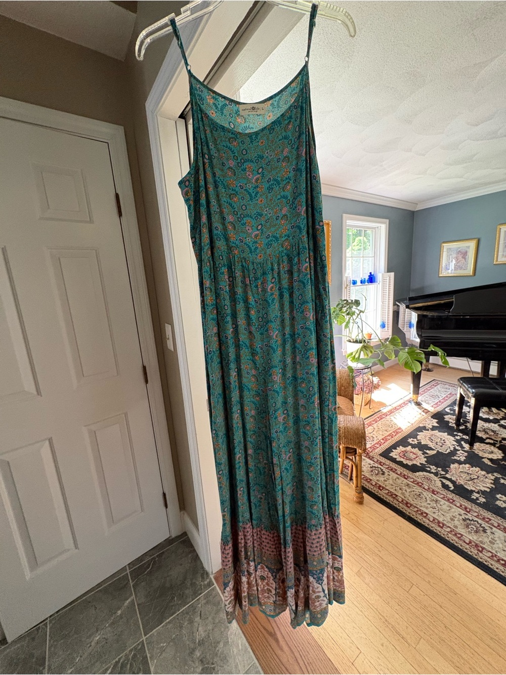 NATURAL LIFE Teal Paisley Maxi Dress with Border Hem